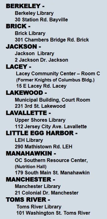 Ocean County early voting locations.